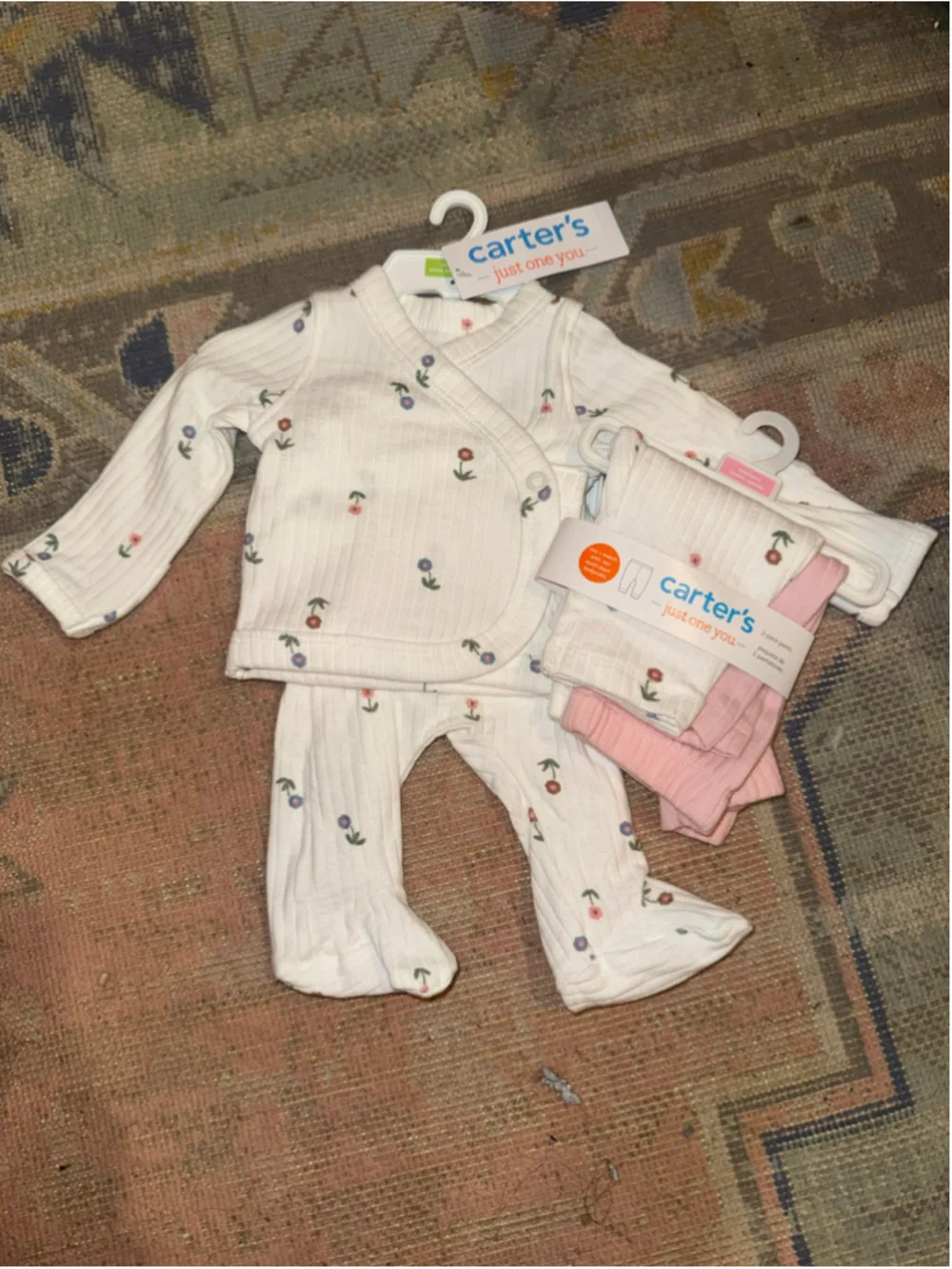 Baby Carter's Floral Bodysuit and Pants Set Newborn White Pink